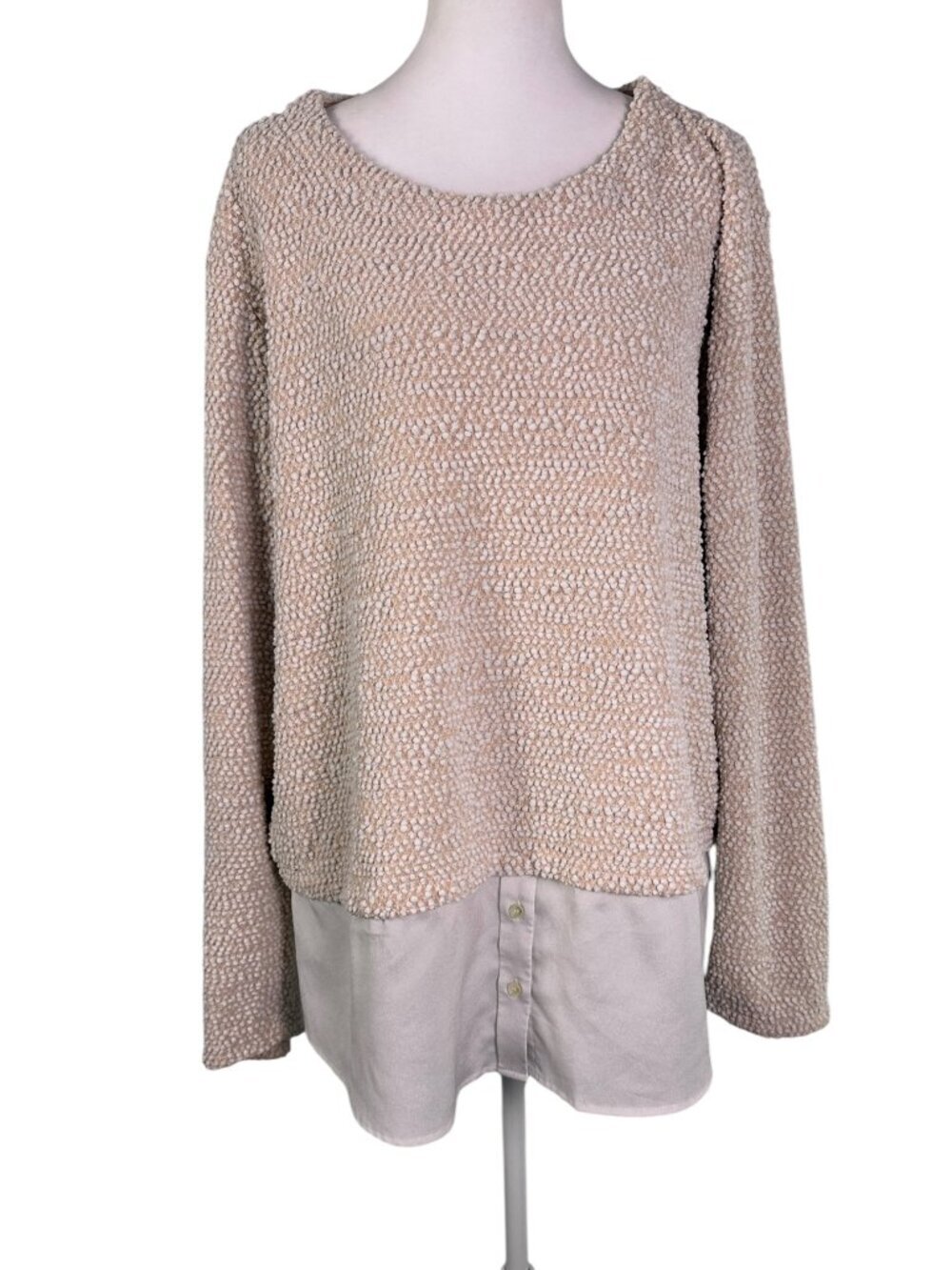 Calvin Klein Blush Pink Bouclé Layered Hem Sweater XL | Textured Knit Career Chi - Picture 2 of 10